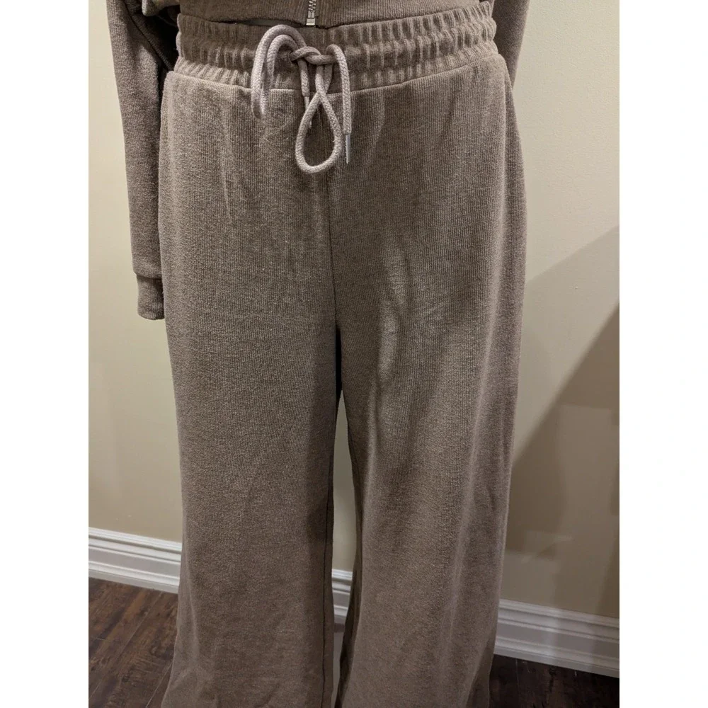 Zara Lounge Pants Beige Taupe Wide Leg Women's Size S Elastic Drawstring Pockets - Picture 1 of 9